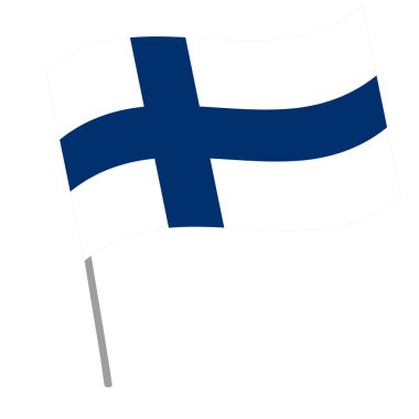 Finlandiya ulusal bayrağı bayrak direğiyle dalgalanıyor