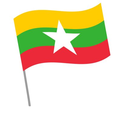 Myanmar ulusal bayrağı bayrak direğiyle dalgalanıyor