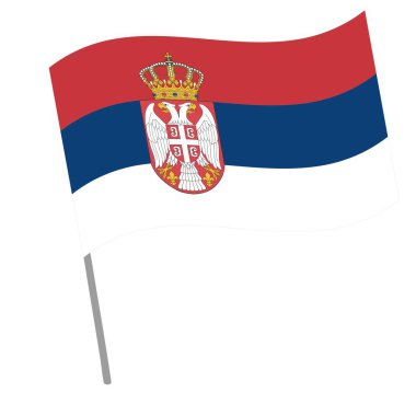 Sırbistan ulusal bayrağı bayrak direğiyle dalgalanıyor