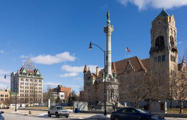 Scranton, PA - February 15, 2025 : Panorama view of Lackawanna County Courthouse, built in 1884 in the Romanesque Revival style clipart