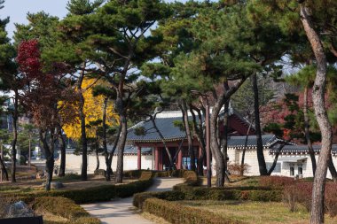 Seul, Güney Kore - 25 Kasım 2022 Changgyeonggung Sarayı ana girişi, Joseon Hanedanlığı 'ndan..