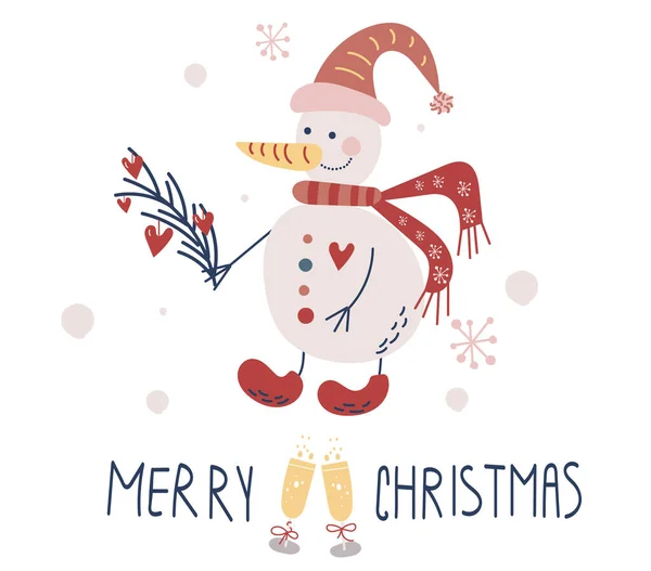 Año Nuevo Conjunto Feliz Navidad Ilustraciones Muñeco Nieve Abeto 2023 — Vector de stock