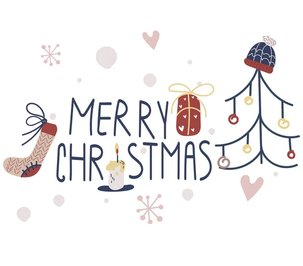 Año Nuevo Conjunto Ilustraciones Navidad Feliz Muñeco Nieve Abeto — Vector de stock