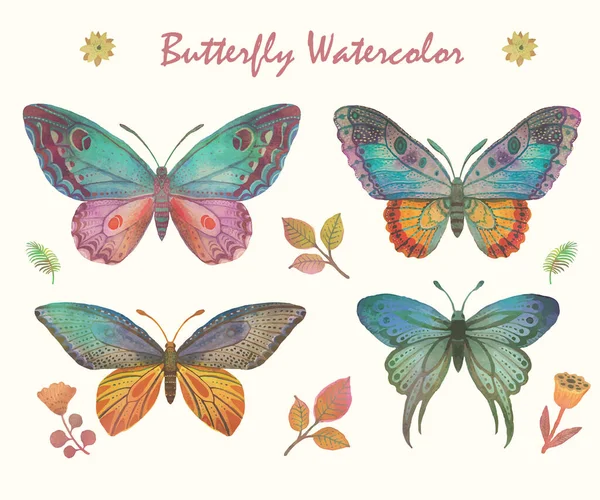 Beautiful Patterned Butterfly Painted Watercolor White Background — ストックベクタ