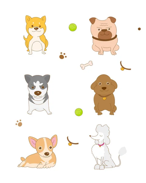 Vector Different Type Vector Cartoon Dogs — Stock Vector