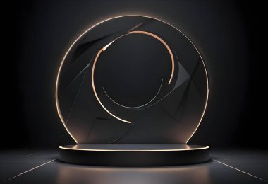 Ürün için fütürist stil simetrik podyum koyu arkaplan ışığı