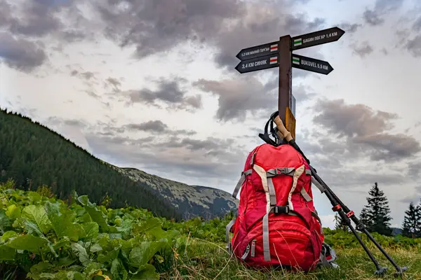 stock image Hike high in the mountains with a backpack, mountain scenery.