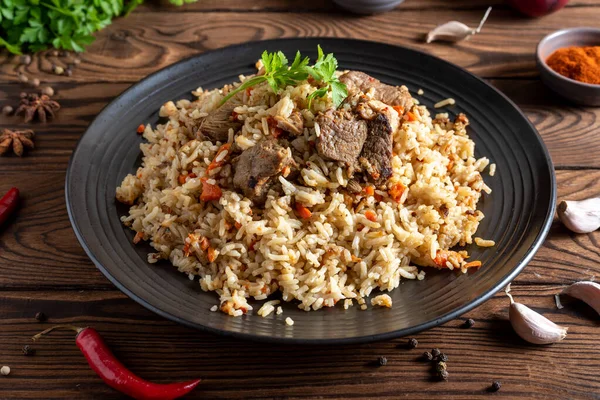 Rice Meat Vegetables Traditional Asian Food — Stock Photo, Image