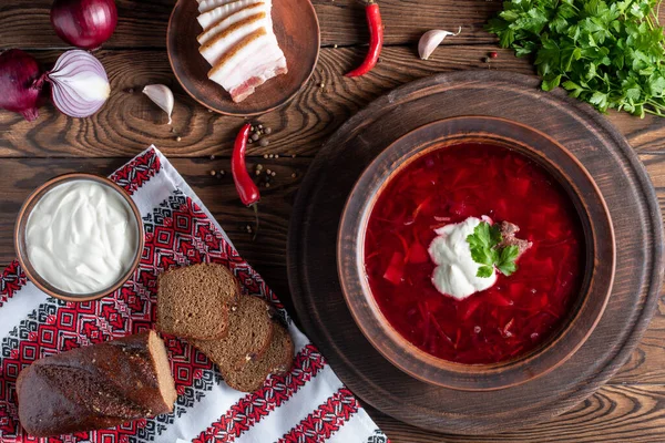 Borscht Ucraniano Com Tomate Beterraba Carne — Fotografia de Stock