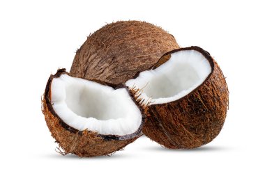 Hindistan cevizi beyaz arka planda iki parçaya bölündü