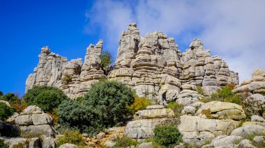 Malaga 'nın Torcal de Antequera bölgesinde ilginç şekillere sahip kaya oluşumları