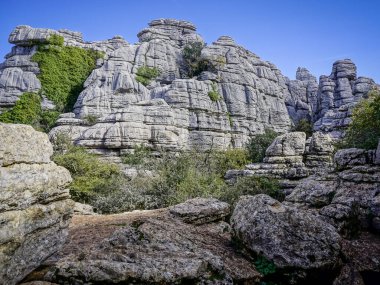 Malaga 'nın Torcal de Antequera bölgesinde ilginç şekillere sahip kaya oluşumları