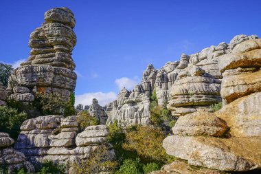 Malaga 'nın Torcal de Antequera bölgesinde ilginç şekillere sahip kaya oluşumları