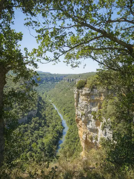 Ebro Kanyonu 'nun bakış açısını düşünen bir kadın. Burası Hoces del Alto Ebro ve Rudrn Doğal Parkı denen koruma altındaki doğal alanın bir parçası.