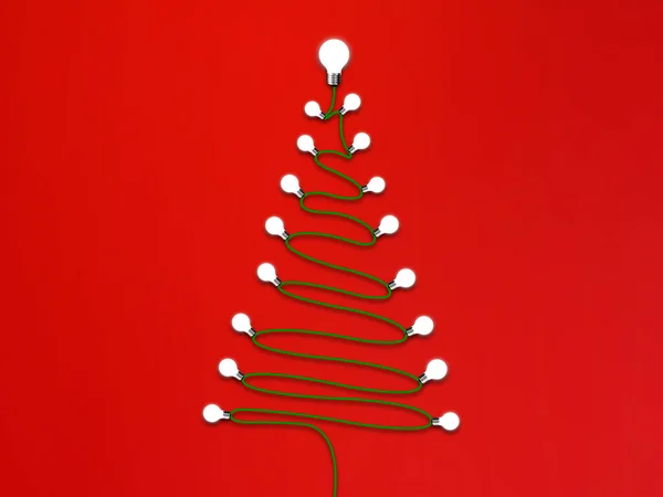 Christmas Tree Made Sack Rope Bulbs Red Background — Stock Photo, Image