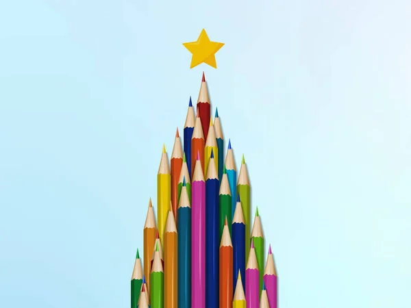 Christmas tree design make out of colorful pencils, Christmas school holiday concept.