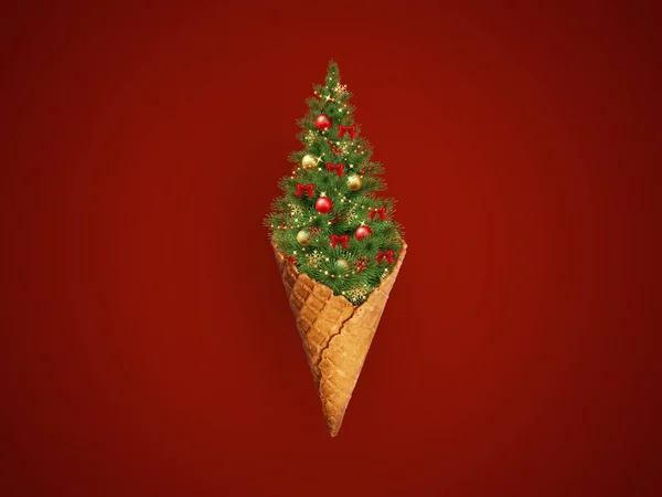 Christmas Tree Created Using Ice Cream Cone Christmas Day Christmas — Stock Photo, Image
