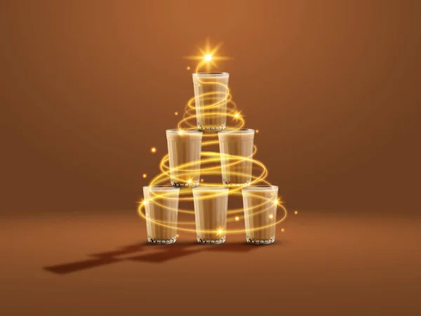 Čajové Šálky Uspořádány Jako Vánoční Stromeček Dekorace Štědrý Den Veselé — Stock fotografie