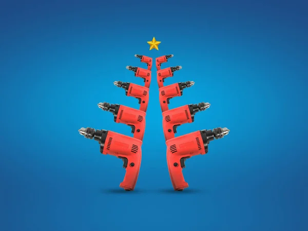 Vánoční Strom Umění Design Pomocí Vrtaček Veselé Vánoce Vánoční Stromeček — Stock fotografie