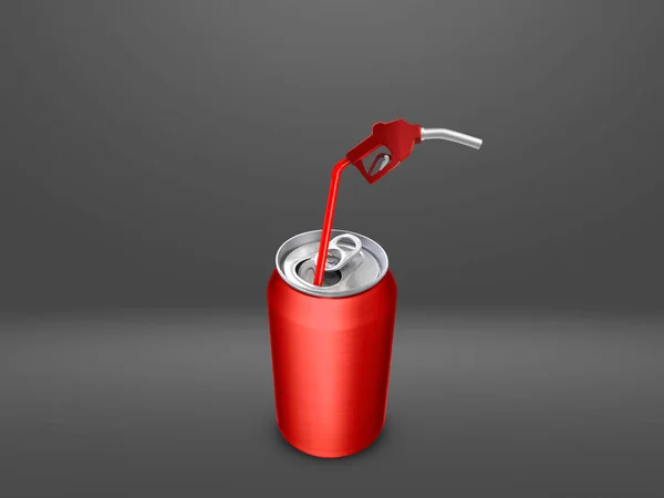 Soda can and fuel filling nozzle design concept, space for text.