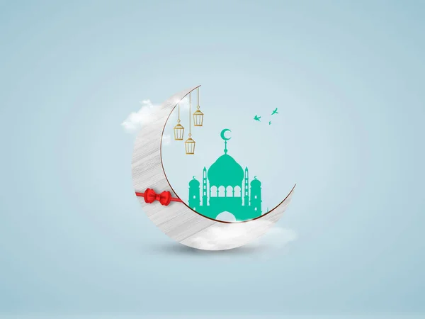 幸せなラマダーン 幸せなイード イスラム的な挨拶 イスラム的な月 ラマダーンの招待状とイスラム的なデザインの抽象化 — ストック写真