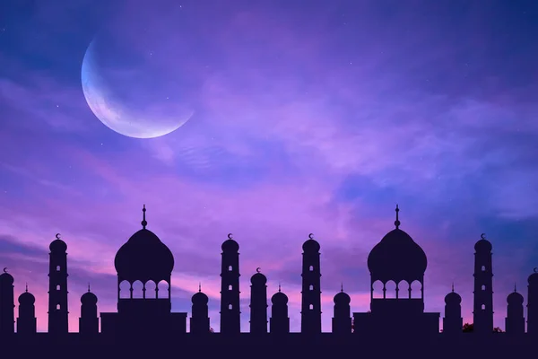幸せなラマダーン 幸せなイード ラマダーンのイード イスラムの月 イスラムの挨拶とラマダーンのカレームの背景 — ストック写真