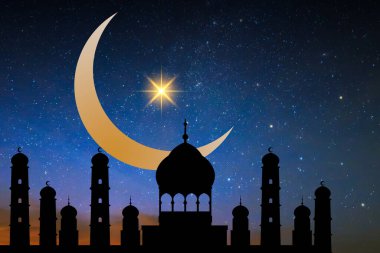 Mutlu ramazanlar, mutlu bayramlar, ramazanın hilal, İslami ay, ramazan kareem ve İslami tasarım illüstrasyonu.
