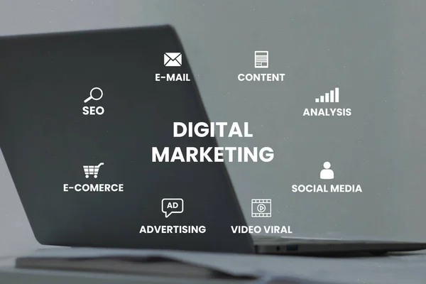 Ψηφιακό Μάρκετινγκ Μάρκετινγκ Διαδικτύου Και Αφαίρεση Online Marketing — Φωτογραφία Αρχείου