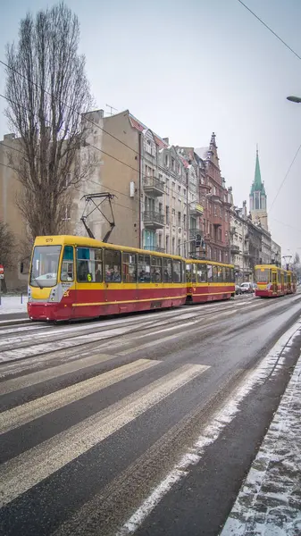 Tram Tramwaj Transport Écologique Transports Europe Pologne Lodz Piotrkowska Fin — Photo