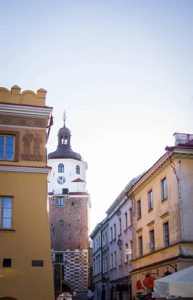 Wieczór Starym Mieście Stara Architektura Lublinie Polska Wieża Tle Czyste — Zdjęcie stockowe