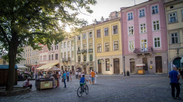 Main Square Lviv Ukraine Summer Evening People Living Warm Evening — Stock Photo, Image