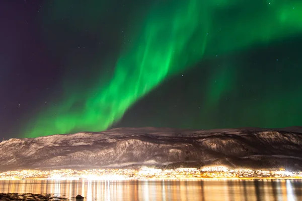Green Aurora Borealis Northern Light Tromso Norway Winter Norway Skylights — Stock Photo, Image
