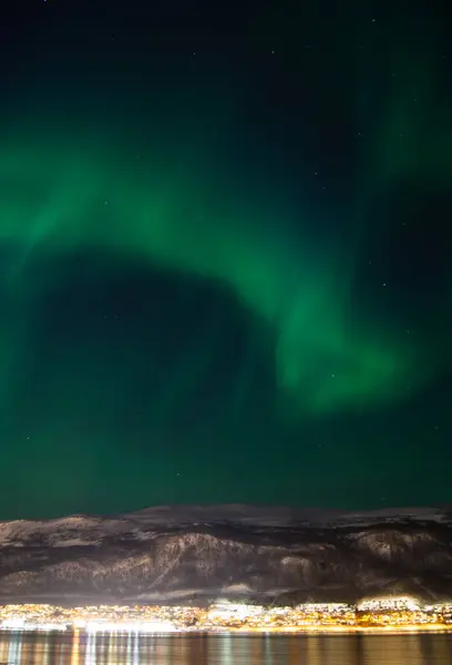 Aurora Boreal Verde Luz Norte Tromso Noruega Inverno Noruega Skylights — Fotografia de Stock