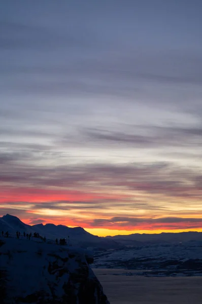 Avond Uitzicht Vanaf Top Van Berg Tromso Noorwegen Poolcirkel Winter — Stockfoto