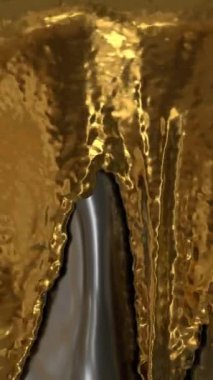 Dikey Altın Sıvı Akışı Metalik Yüzeyde 3B Canlandırma