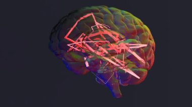 Neon Parlayan Sinir Yolları ile Soyut Beynin Geleceği 3 Boyutlu Hazırlaması