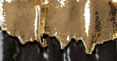 Koyu arkaplan ile birleşen altın dokunun soyut bileşimi, karmaşık detaylarla yansıtıcı bir yüzey ve organik akışı vurguluyor..