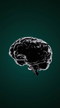 Geometric 3D brain with intricate facets on green background, symbolizing artificial intelligence, neural networks, and futuristic cognition. clipart