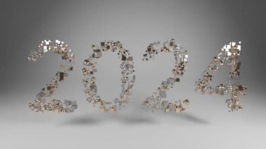 2024 'ten 2025' e 3D Yıl Dönüşümü - Geometrik Dönüşüm Animasyonu