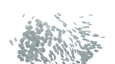 Düzenlenebilir ilaç bileşimleri için alfa arka planına dağılmış büyük bir hap grubu.