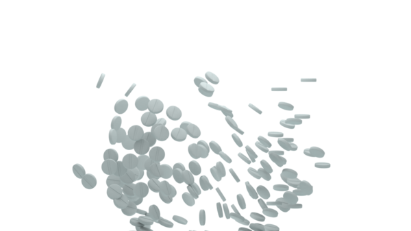 Saydam arkaplana saçılmış düşen haplar, tıbbi temalı planlar için gerçekçi rotasyon ve derinlik
