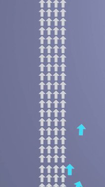 Görsel karşıtlıkta bağımsız hareket eden koyu mavi oklu yapılandırılmış beyaz okların 3B dikey çizimi