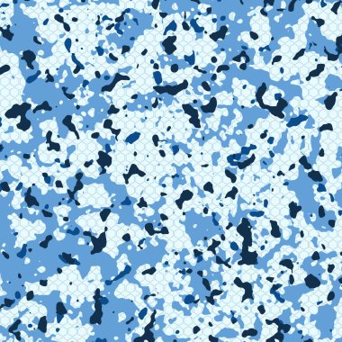 Açık mavi renkte, yumuşak kenarlı ve soyut lekeli kamuflaj deseni, çocuk kıyafetleri için mükemmel, deniz temalı moda, ya da moda tekstil geçmişi.