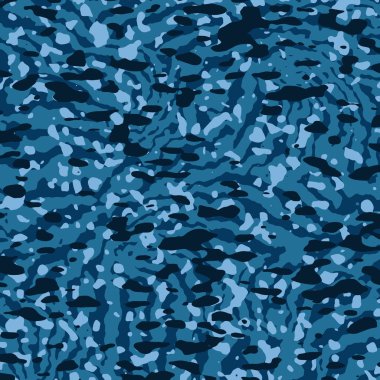 Mavi su dalgası dokularına sahip canlı soyut kamuflaj tasarımı, balıkçılık kamuflajı, masaüstü duvar kağıdı, modern dijital sanat, iş ilanları, moda örtüleri ve tekstil arka planları için idealdir..