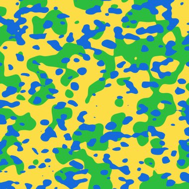 Parlak yeşil ve sarı mahi kamuflaj deseni koyu mavi damlalar ve modern dijital stil, moda tekstili, duvar sanatı, perde tasarımı ve şık masaüstü duvar kağıtları için mükemmel..