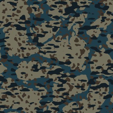 Koyu mavi ve kahverengi kamuflaj arka planı çamurlu dokular ve katmanlı damlalar, dayanıklı tekstil baskıları, duvar kağıdı, perde tasarımları, moda görselleri ve dijital pazarlama kampanyaları için idealdir..