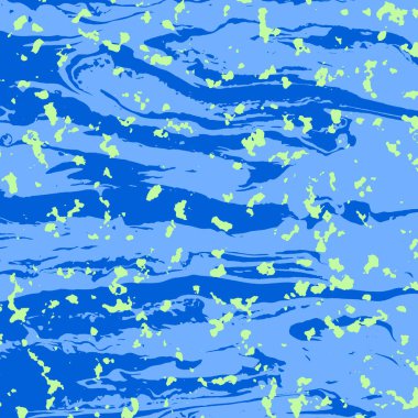 Dinamik soyut su kamuflaj arka planı parlak mavi tonlarda, kıvrık yeşil damlalar ve organik dokular, tekstil tasarımı, pazarlama görselleri, duvar kağıdı ve şık perde baskıları için idealdir..