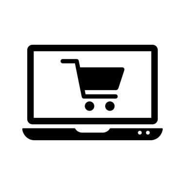 Dizüstü bilgisayar vektör çizimine sahip alışveriş arabası