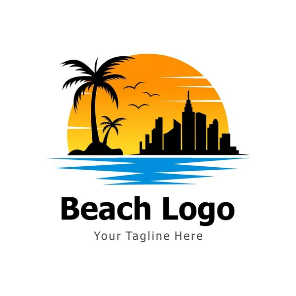 Plaża Palma Ocean Morze Fala Tropikalny Wyspa Hotel Logo Wektor — Wektor stockowy
