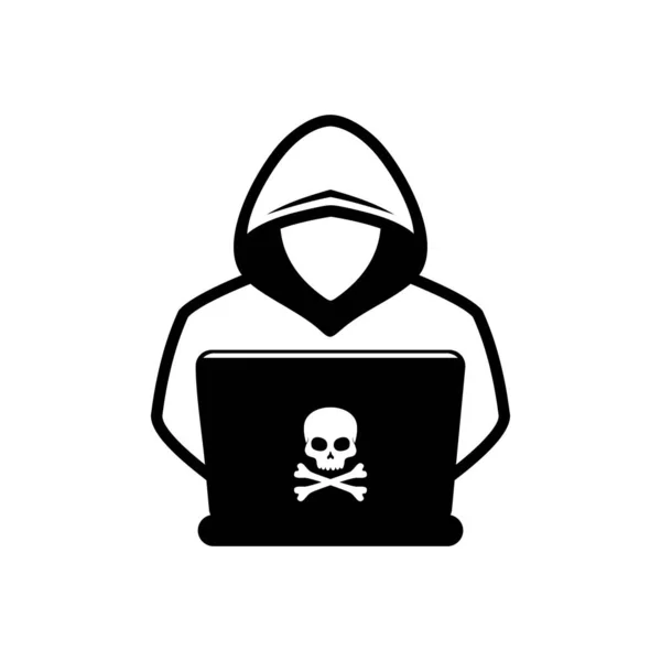 Hacker Mit Laptop Symbol Flache Bauweise Vektorillustration — Stockvektor